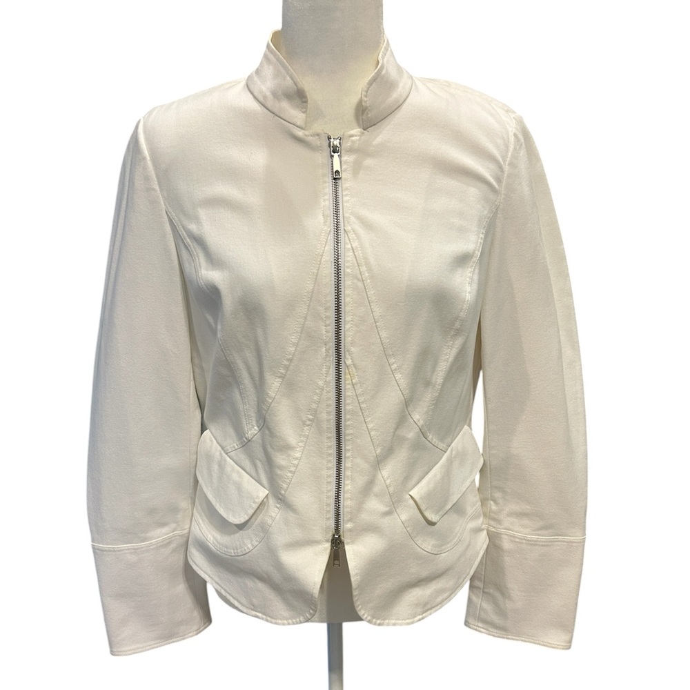 Lafayette 148 New York Cream Stretch Cotton Zip Jacket